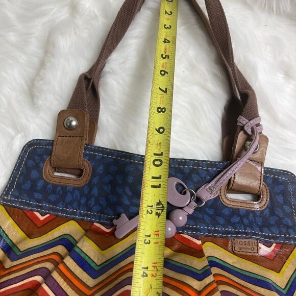 Fossil key Per multi color zigzag coated canvas ltote with blue & brown … - Picture 8 of 14